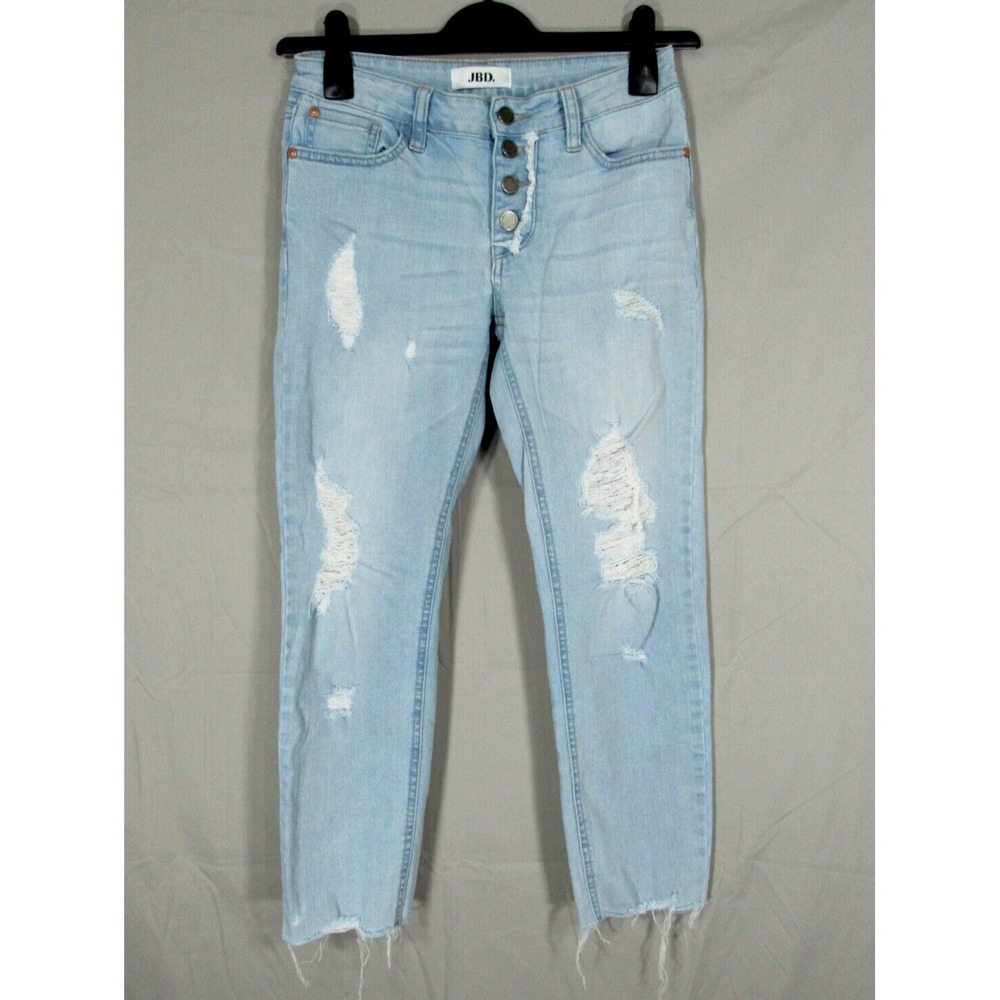 JBD By Just Black LIGHT WASH Stretch Denim DESTROYED Button-Fly ANKLE Jeans 24